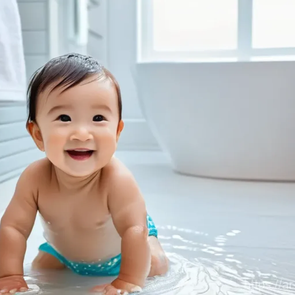 수질환경 관련 국제 규격 이해 - **Prompt:** A heartwarming scene featuring a radiant, healthy toddler (around 1-2 years old) with br...