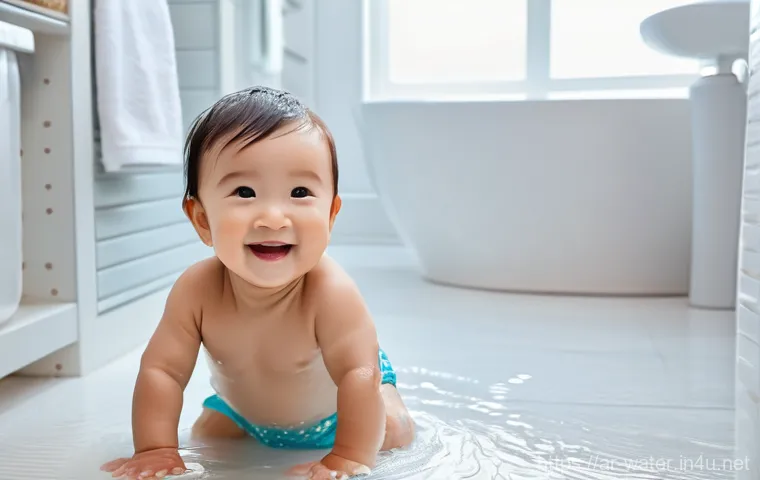 수질환경 관련 국제 규격 이해 - **Prompt:** A heartwarming scene featuring a radiant, healthy toddler (around 1-2 years old) with br...