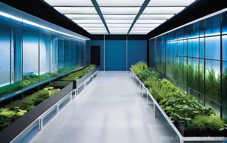 수질환경 관련 유망 직업군 - **Prompt:** A futuristic, state-of-the-art water treatment facility, bathed in soft, clean light. Th...