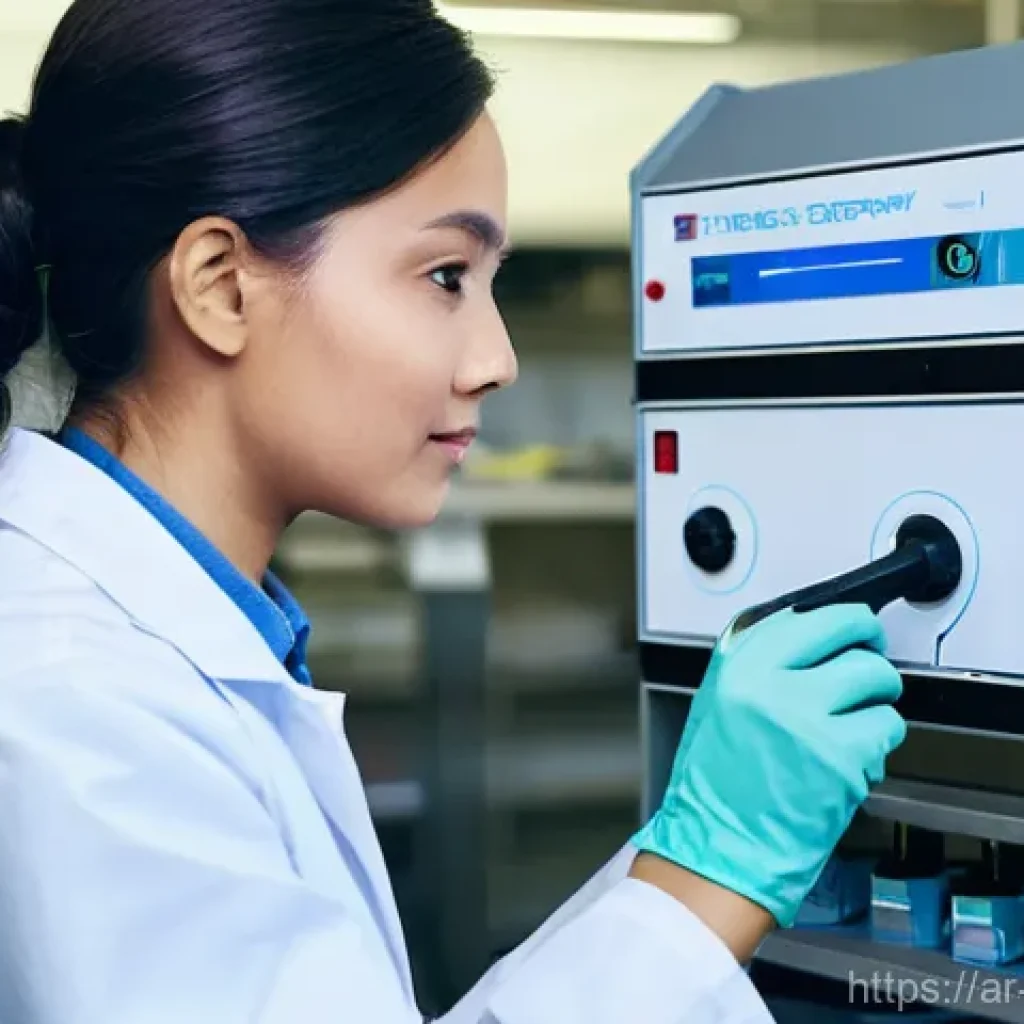 수질환경 측정장비 유지보수 - **Prompt:** "A focused male or female water quality technician, dressed in a clean, professional lab...