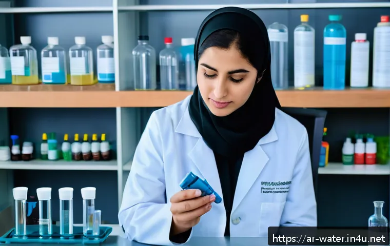수질환경과 진로 선택 가이드 - A professional Middle Eastern female environmental scientist wearing modest professional attire and ...