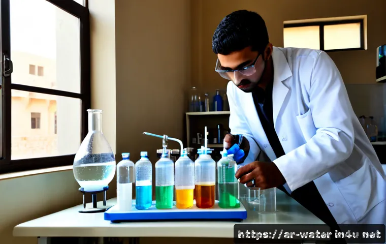 수질환경공학 학습 커리큘럼 - Photorealistic environmental engineering student in a modest university laboratory in an Arab city, ...